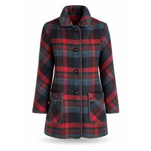 Womens Wool Plaid Coat M Made USA Equestrian Country Side Classic Mod Preppy